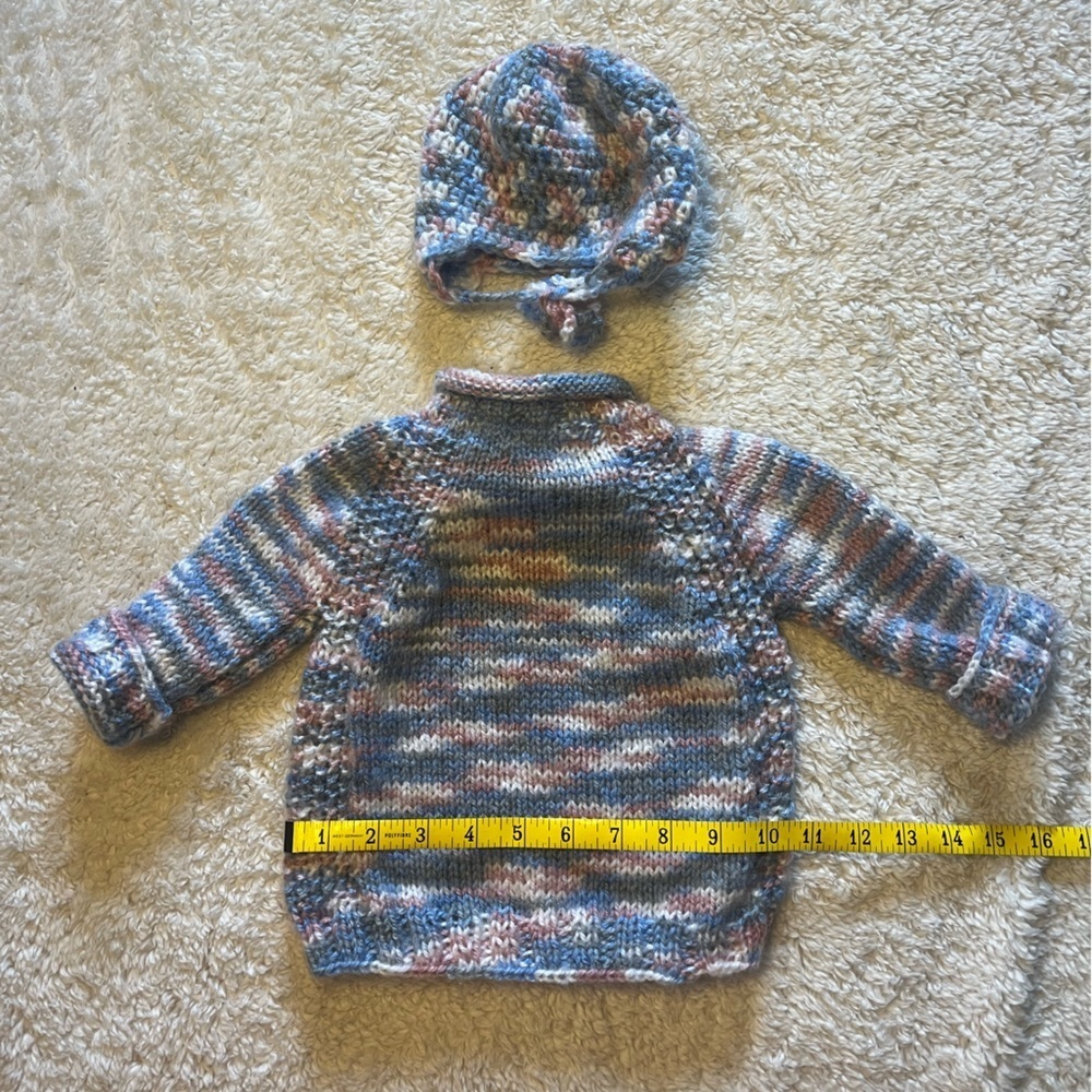 Handmade Knitted Baby Sweater and Hat Set